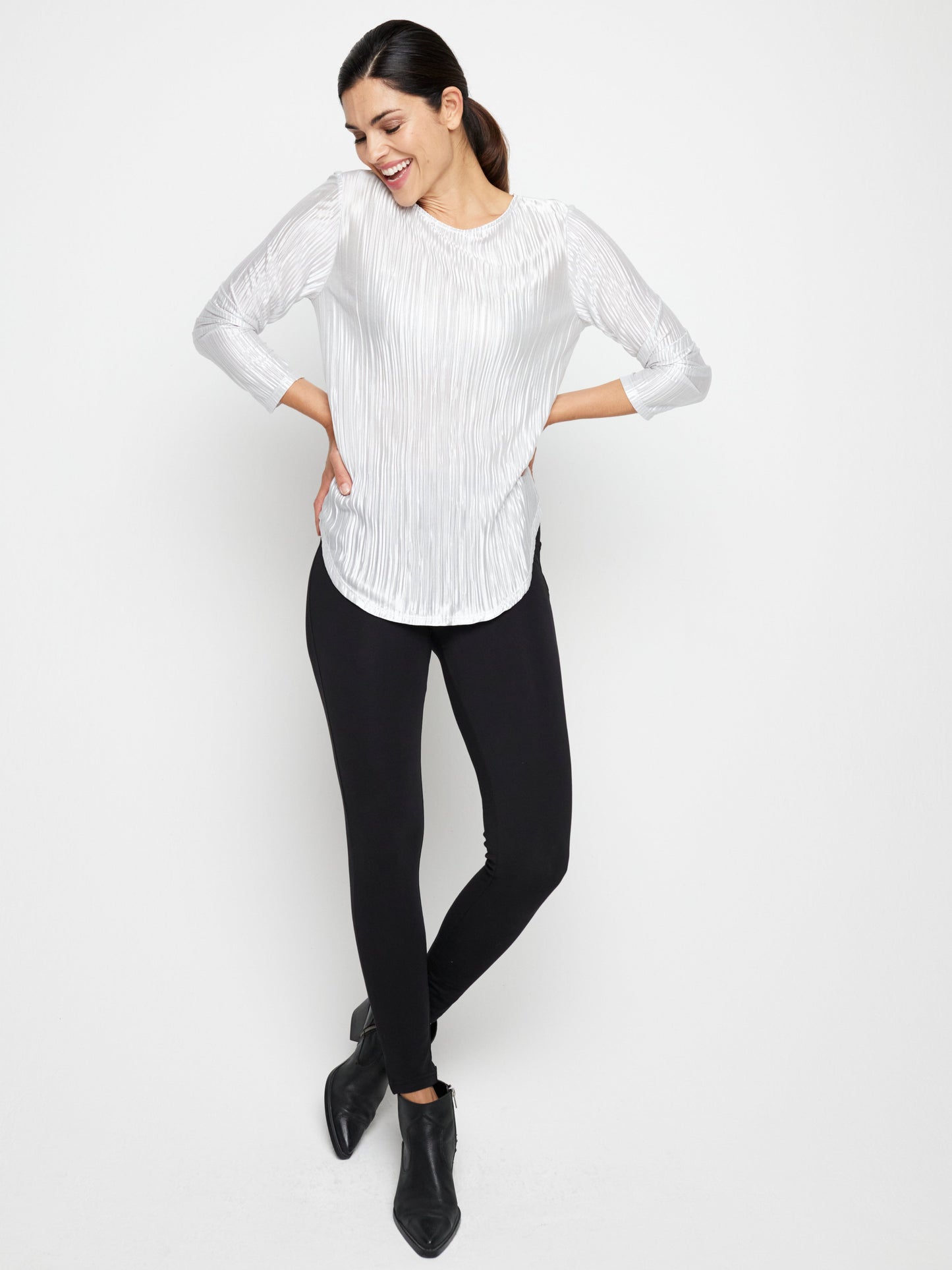 Pleated Bodre Top With Ballet Neckline