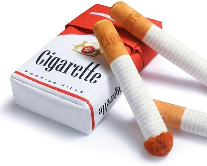 Puppy Cigar Box Chew Toy - Set of 3 Squeaky Plush Cigars with Secret Treat Hideout