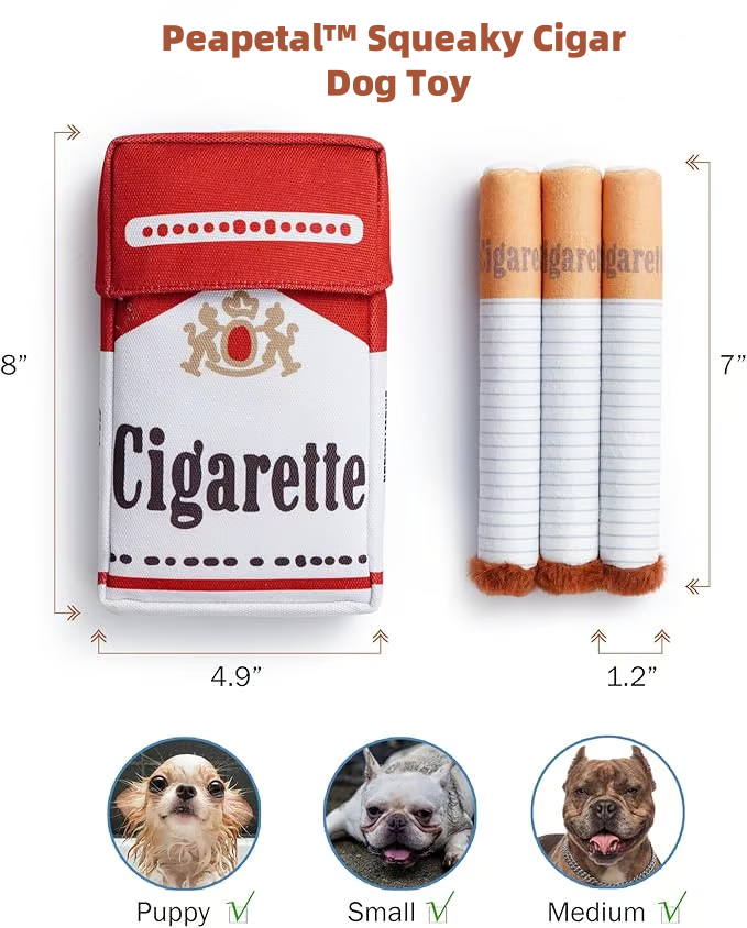 Puppy Cigar Box Chew Toy - Set of 3 Squeaky Plush Cigars with Secret Treat Hideout