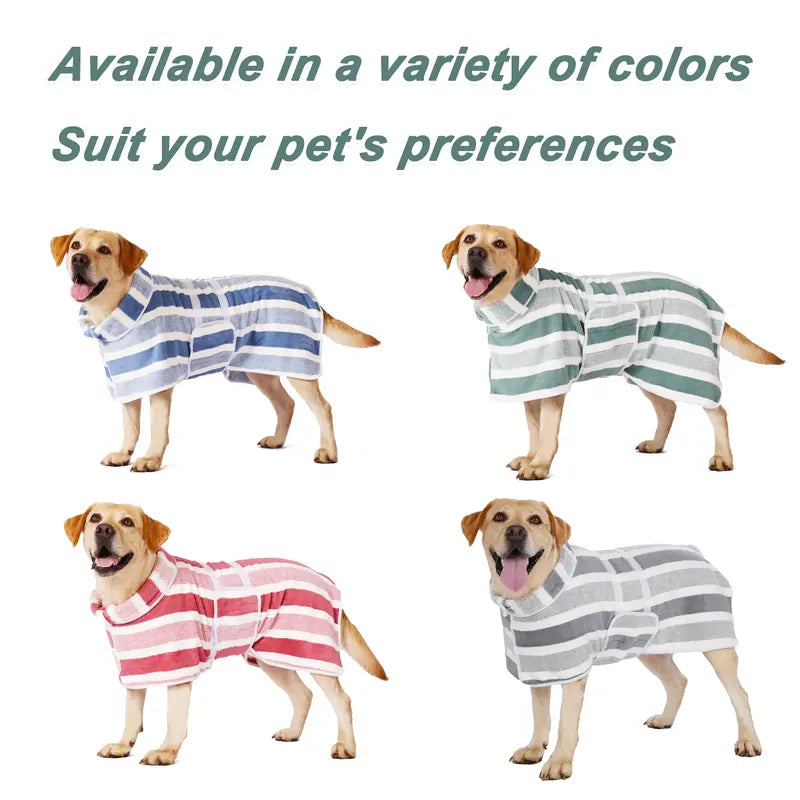 Quick-Drying Dog Bathrobe - Striped Super Absorbent Pet Towel Robe with Adjustable Belly Band