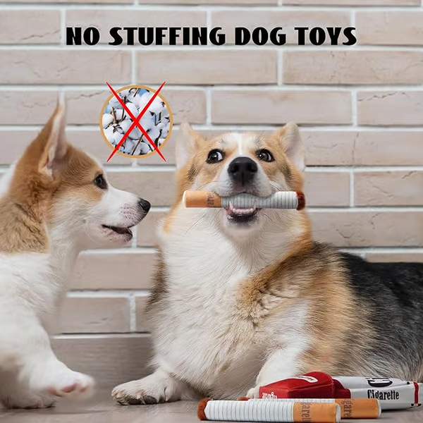 Puppy Cigar Box Chew Toy - Set of 3 Squeaky Plush Cigars with Secret Treat Hideout