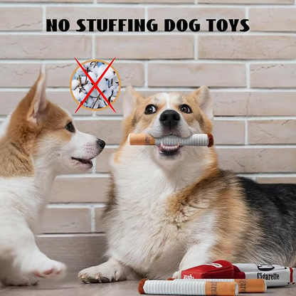 Puppy Cigar Box Chew Toy - Set of 3 Squeaky Plush Cigars with Secret Treat Hideout