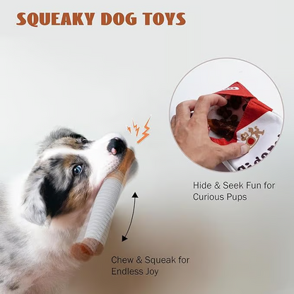 Puppy Cigar Box Chew Toy - Set of 3 Squeaky Plush Cigars with Secret Treat Hideout