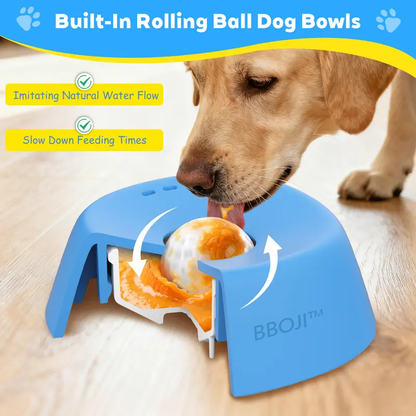 Slow Feeder Lick Bowl with Rolling Ball - No Spill Bone Broth & Yogurt Feeder for Dogs