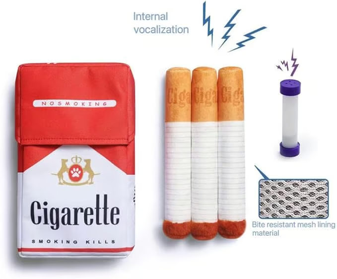 Puppy Cigar Box Chew Toy - Set of 3 Squeaky Plush Cigars with Secret Treat Hideout