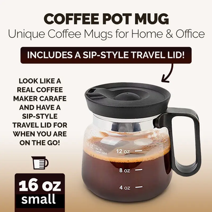 The "Mini Carafe" 16oz Coffee Pot Mug - Fun Novelty Glass with Sip Lid