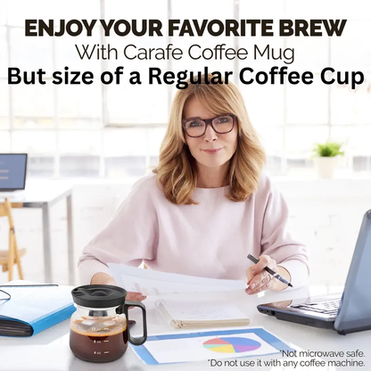 The "Mini Carafe" 16oz Coffee Pot Mug - Fun Novelty Glass with Sip Lid