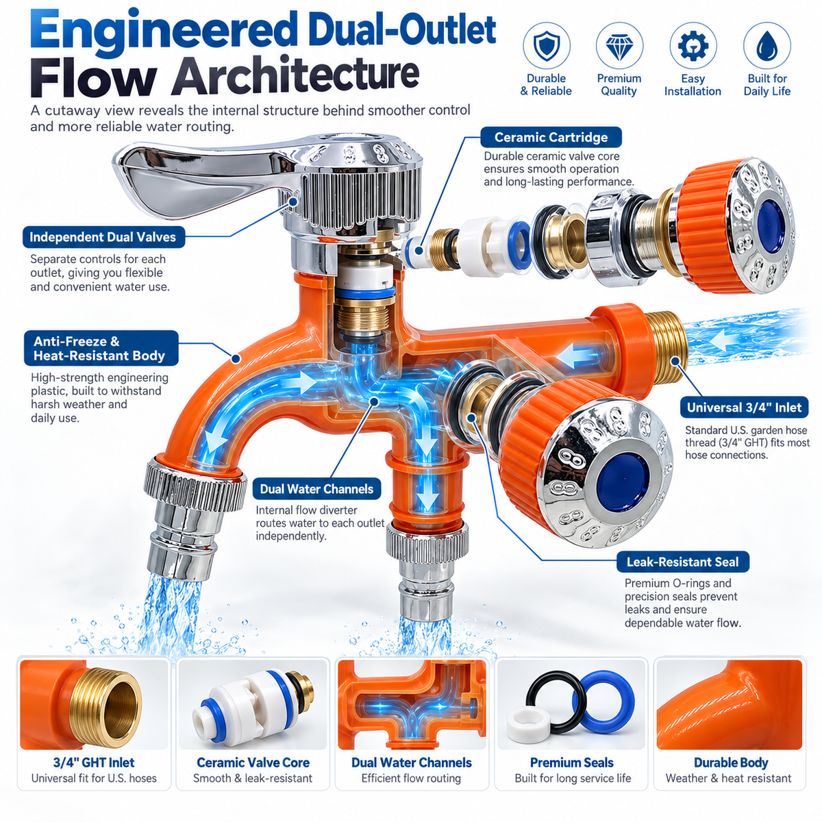 ⏳ LAST DAY: 50% OFF 🔥Universal Anti-Freeze Dual Outlet Faucet – 1 In 2 Out Water Tap
