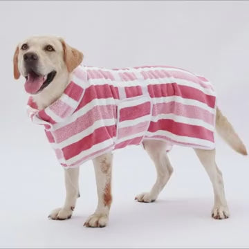 Quick-Drying Dog Bathrobe - Striped Super Absorbent Pet Towel Robe with Adjustable Belly Band