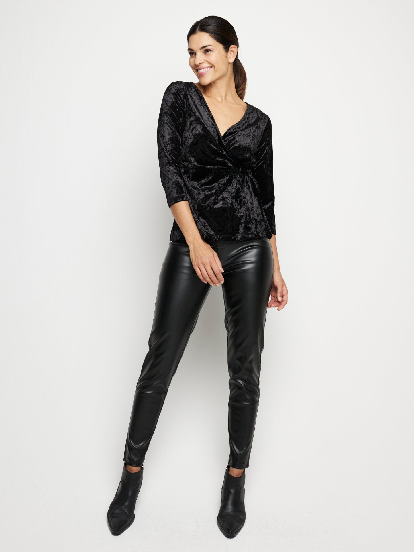 Solid Crushed Velvet Surplice Front Top