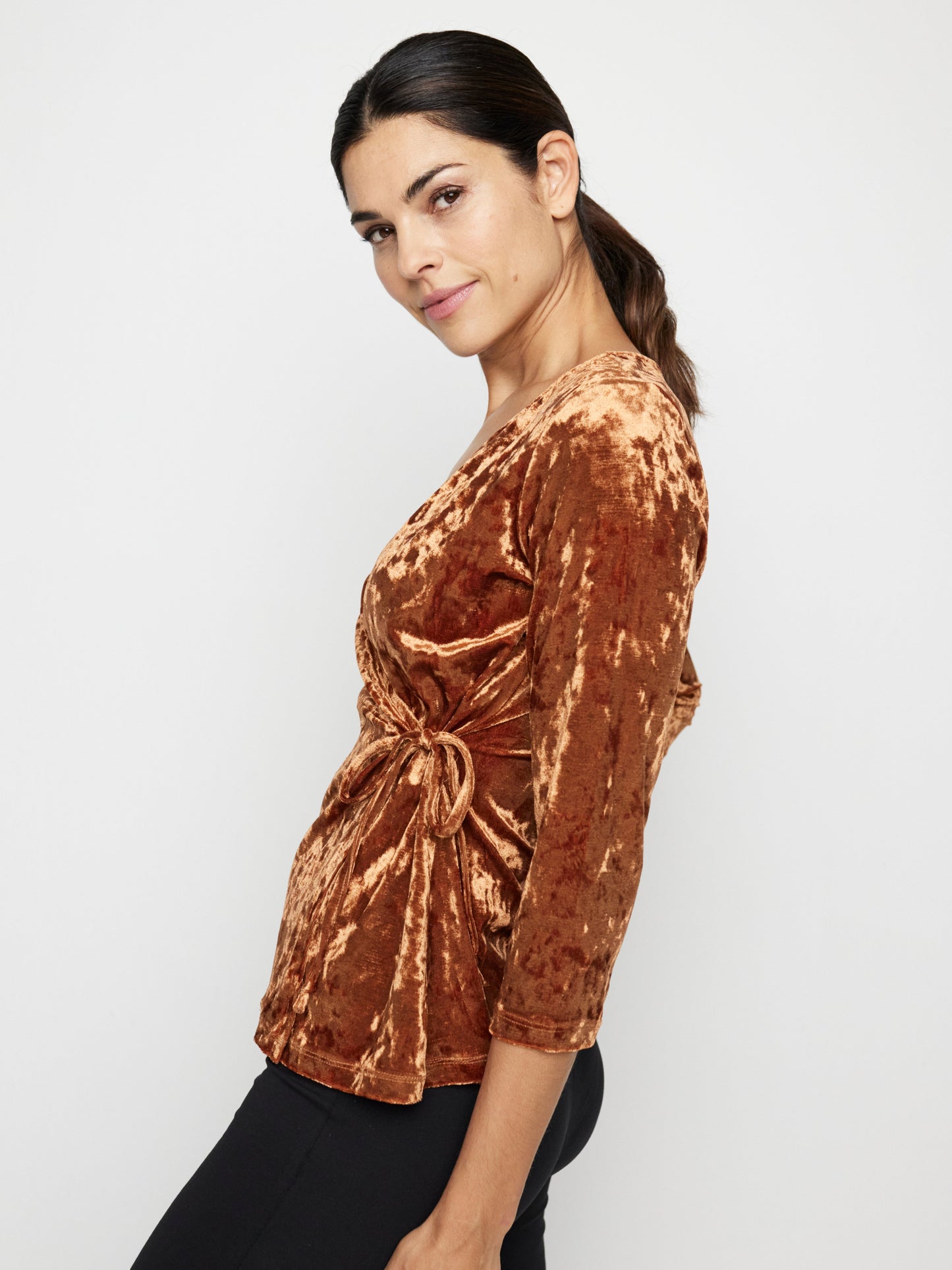 Solid Crushed Velvet Surplice Front Top