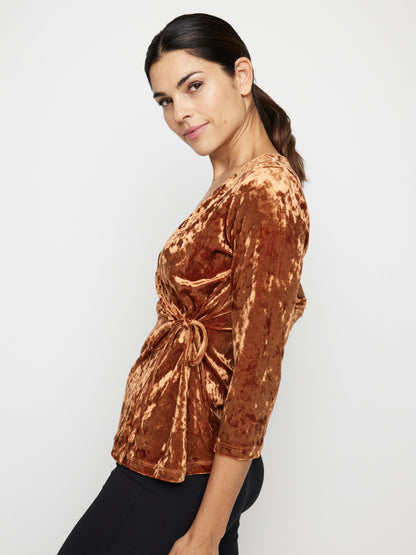 Solid Crushed Velvet Surplice Front Top