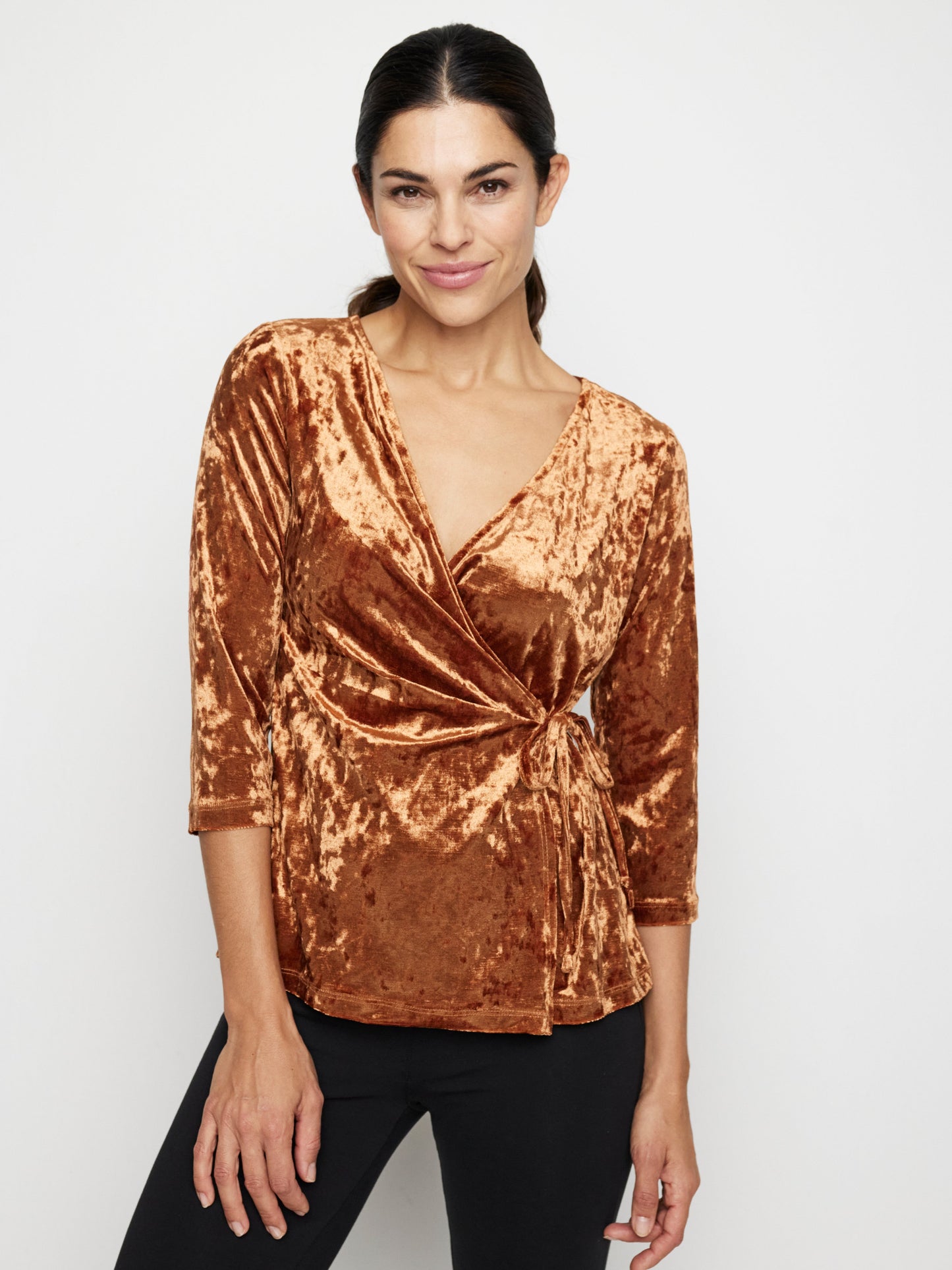 Solid Crushed Velvet Surplice Front Top