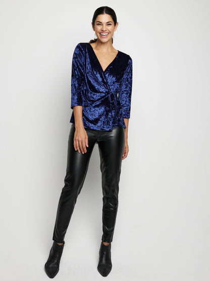 Solid Crushed Velvet Surplice Front Top