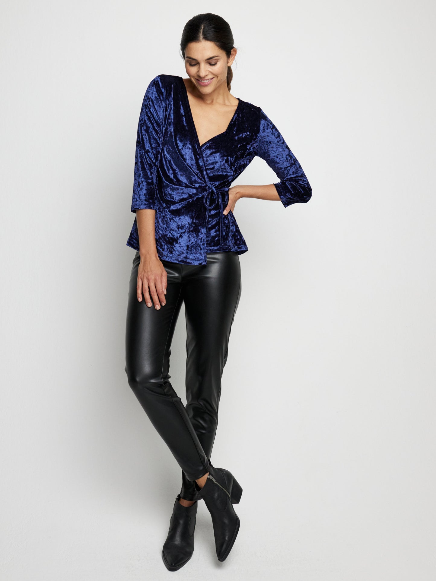 Solid Crushed Velvet Surplice Front Top