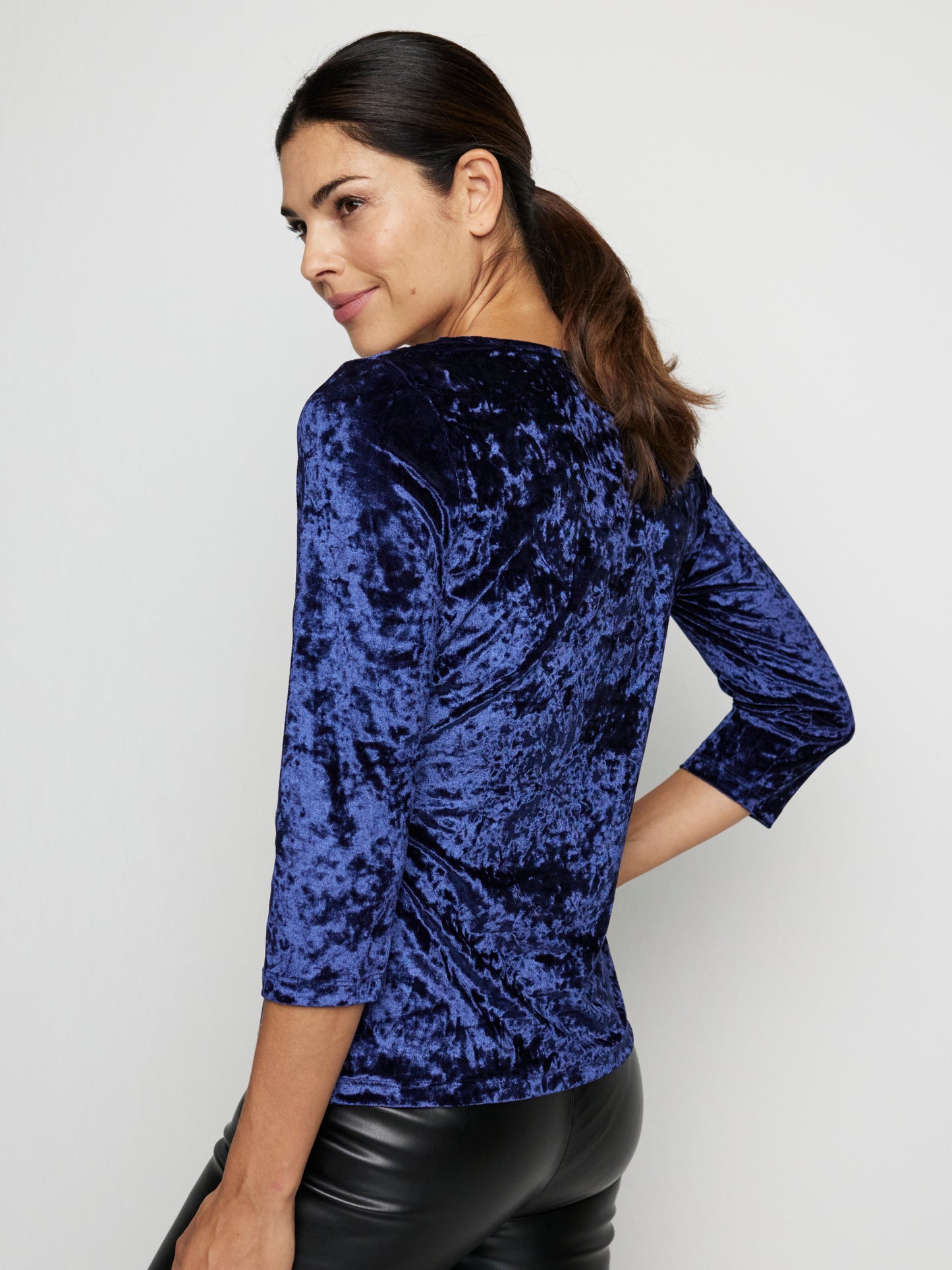 Solid Crushed Velvet Surplice Front Top