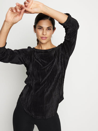 Pleated Bodre Top With  Ballet Neckline