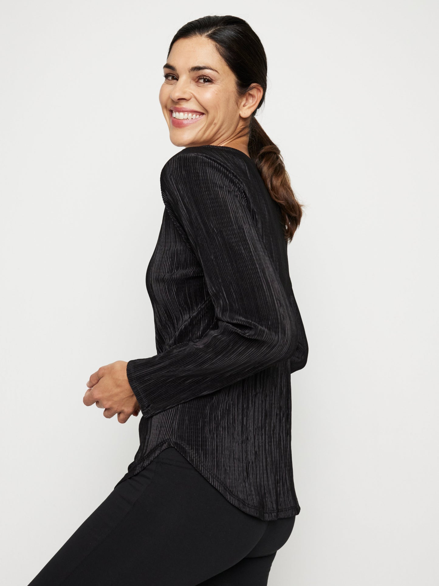 Pleated Bodre Top With  Ballet Neckline