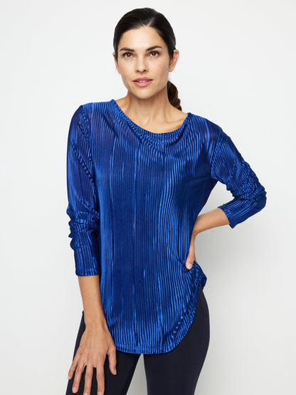Pleated Bodre Top With  Ballet Neckline