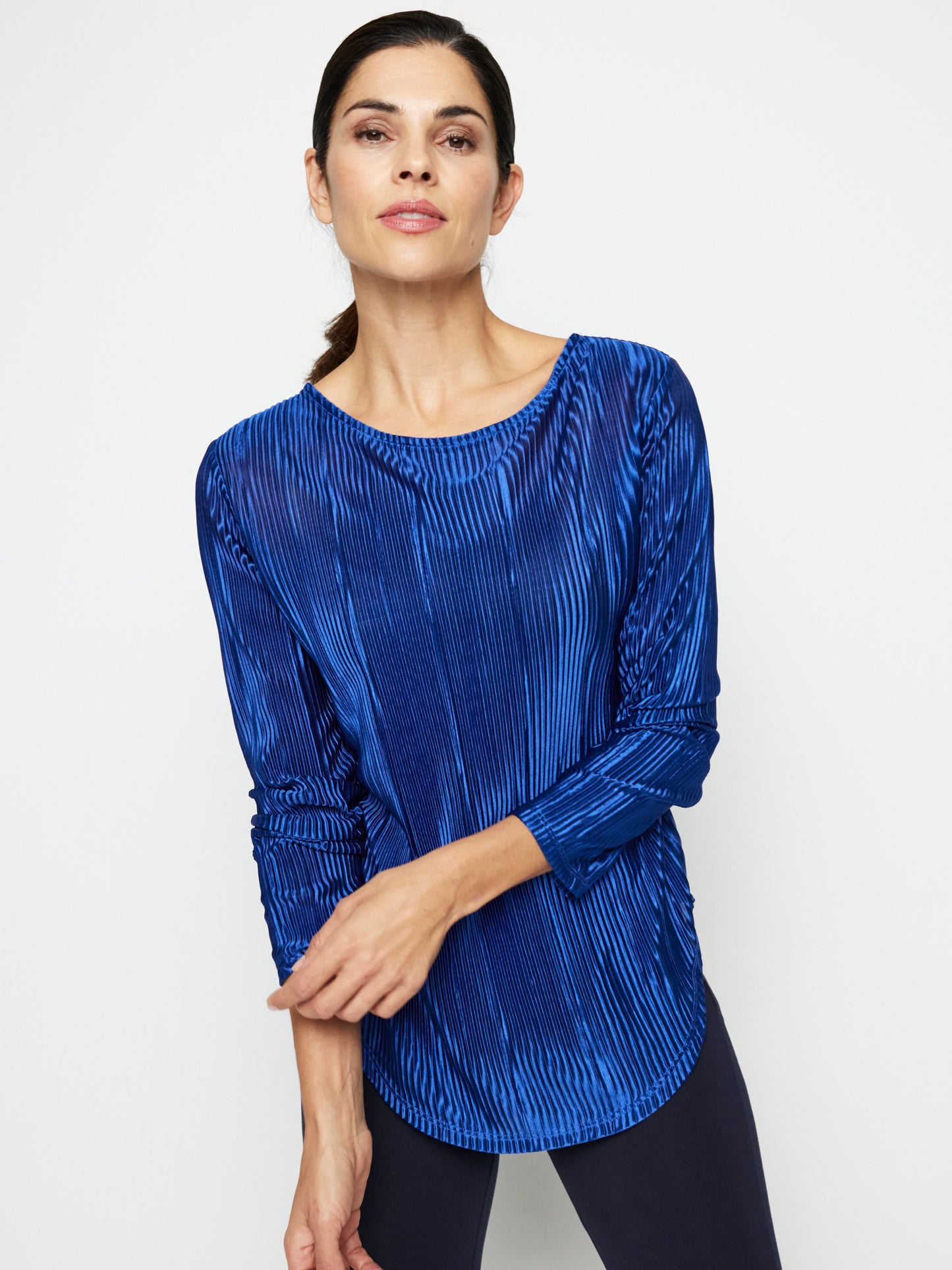Pleated Bodre Top With  Ballet Neckline