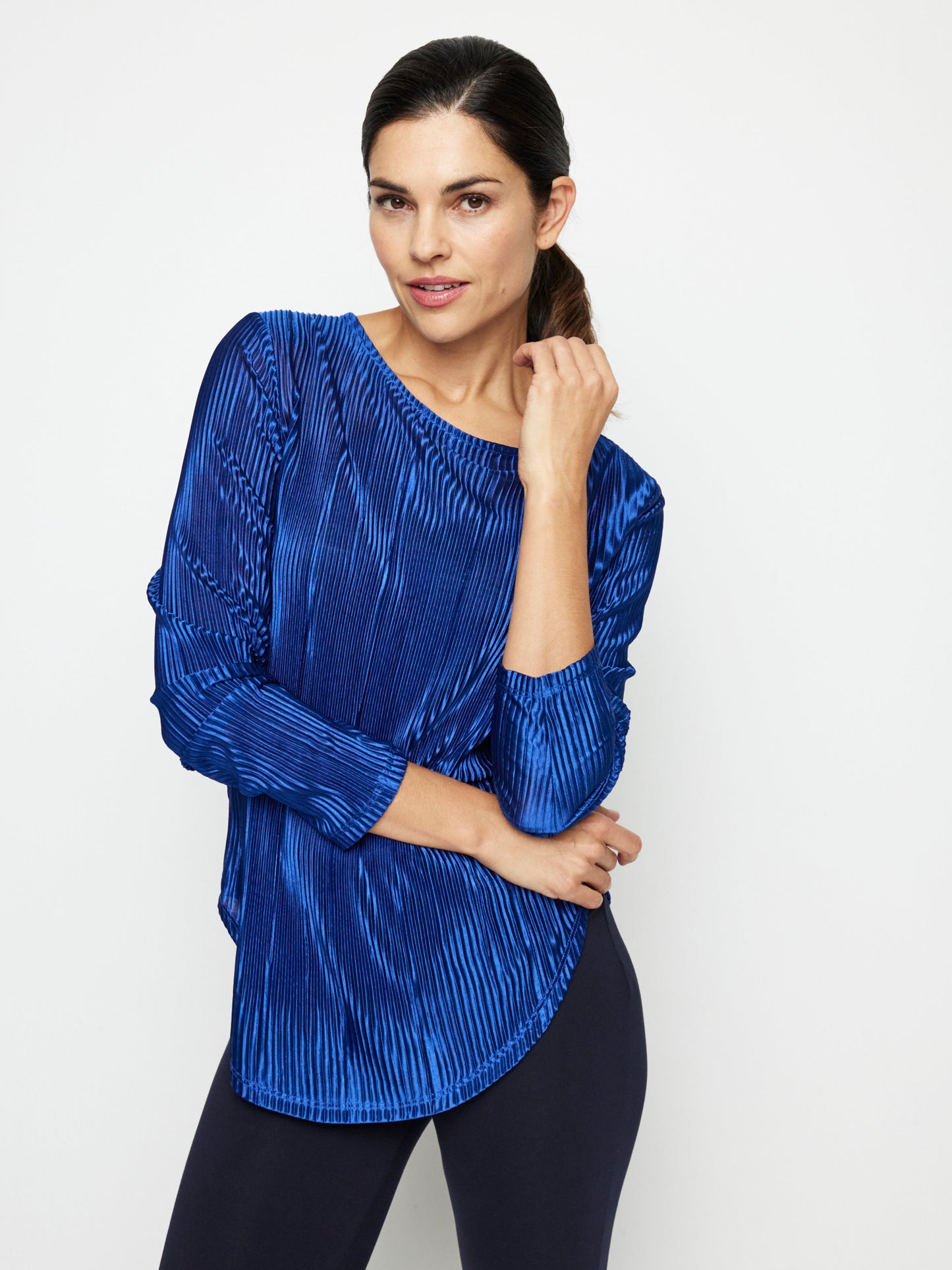 Pleated Bodre Top With  Ballet Neckline