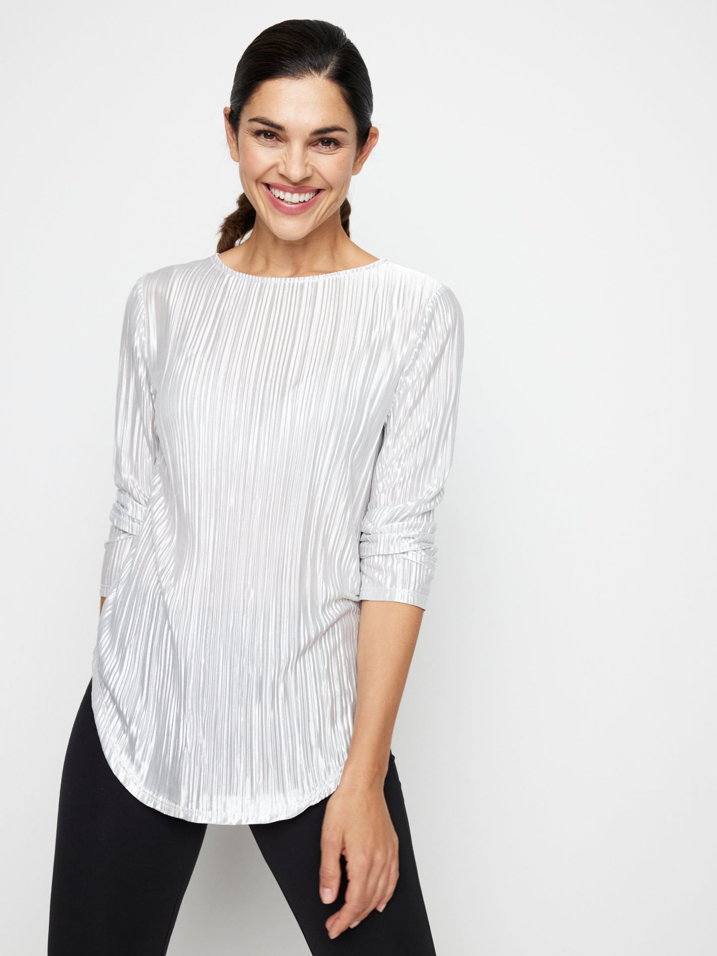 Pleated Bodre Top With  Ballet Neckline