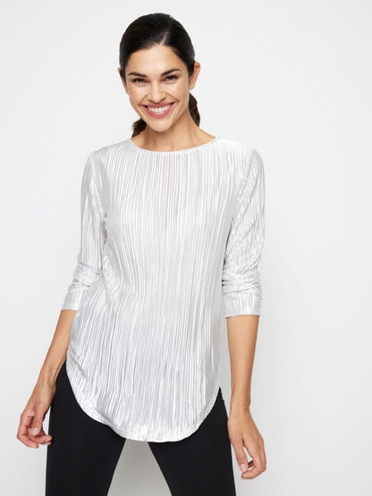 Pleated Bodre Top With  Ballet Neckline