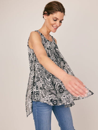 Sleeveless Paisley Layered Popover