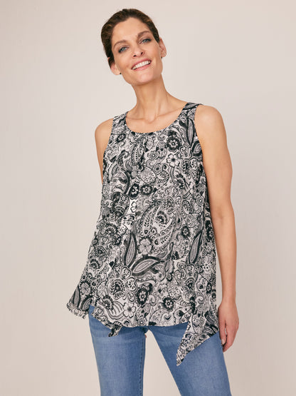 Sleeveless Paisley Layered Popover
