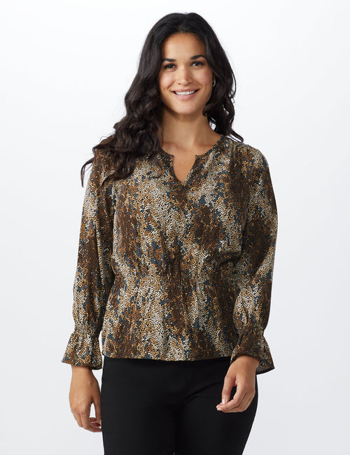 Long Sleeve Animal Peplum Blouse