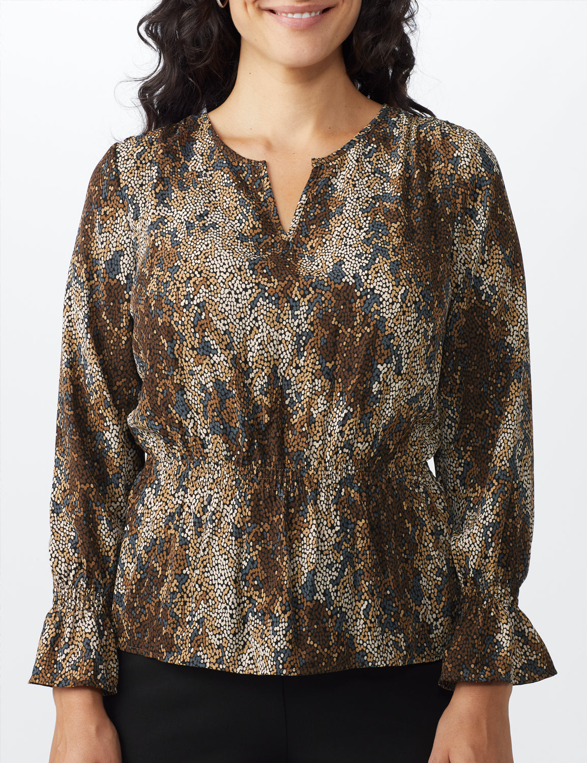 Long Sleeve Animal Peplum Blouse