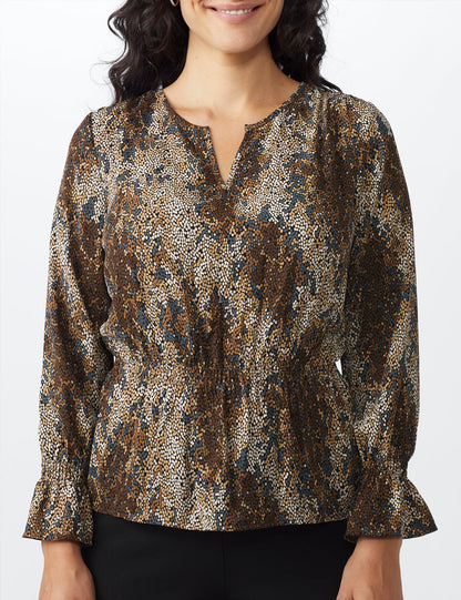 Long Sleeve Animal Peplum Blouse